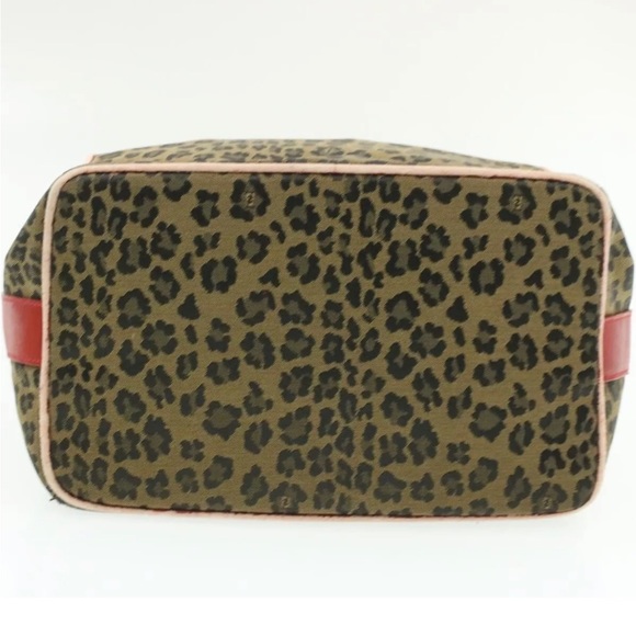 Auth FENDI Leopard Canvas Vanity Pouch Brown Red - Picture 7 of 12